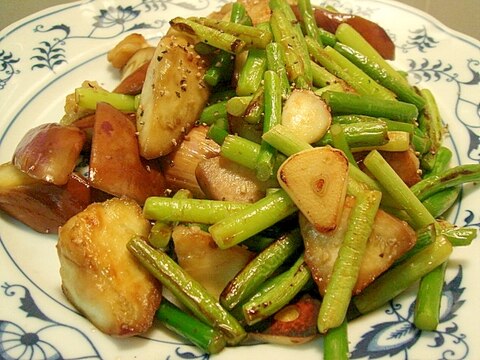 茄子とにんにくの芽の醤油炒め